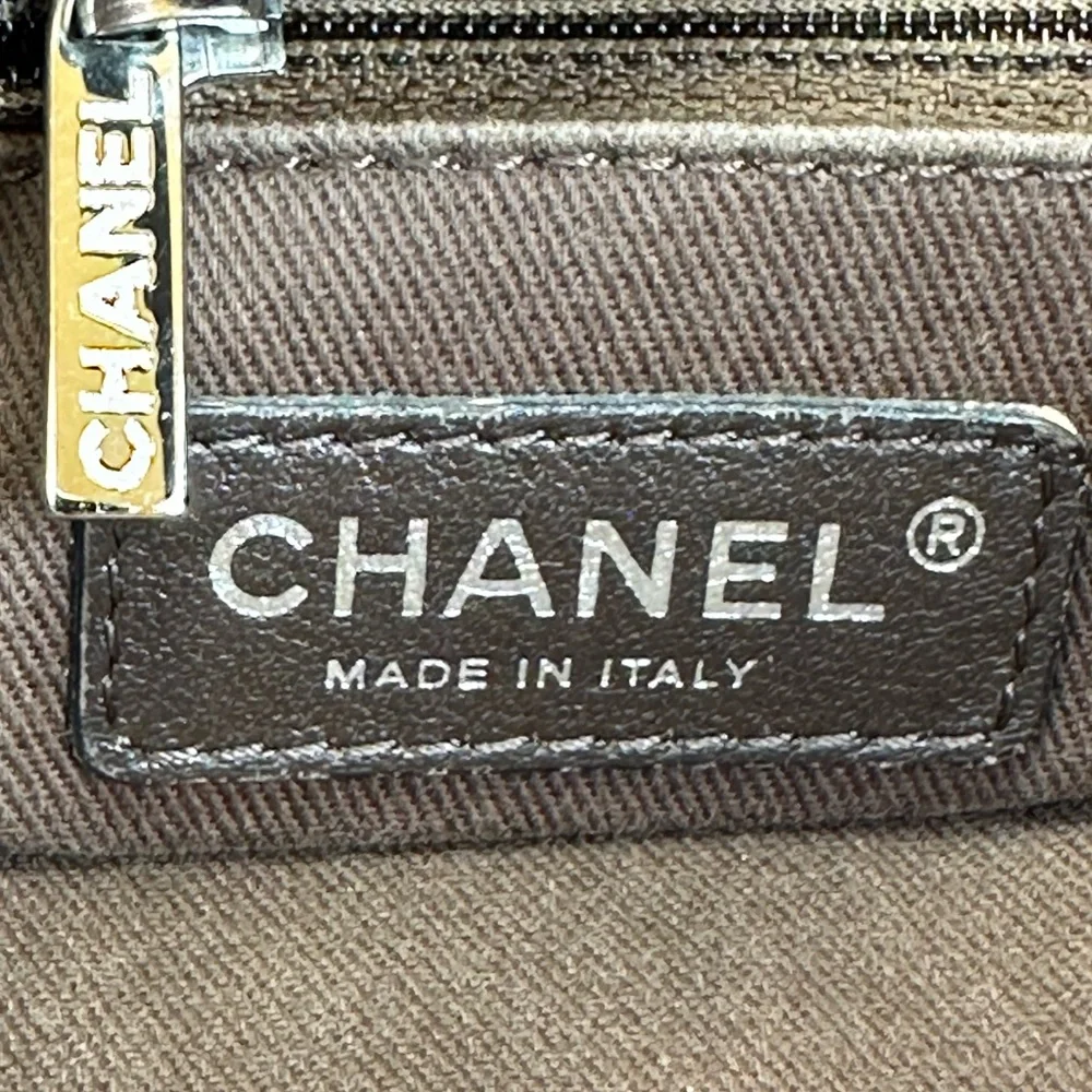 CHANEL CC Deauville Tan Canvas Small Tote SHW White Lettering COA - Picture 5 of 16